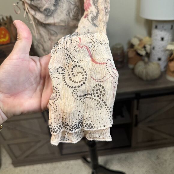 The Limited Y2k 100% Silk Sheer Retro Floral Long Sleeve Blouse Sz M Coquette - Picture 6 of 9